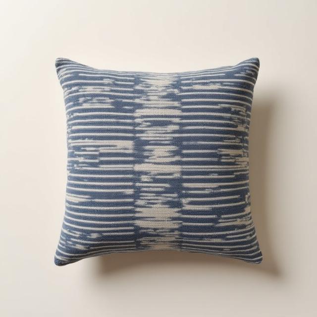 Hand-woven blue and cream artisan cushion